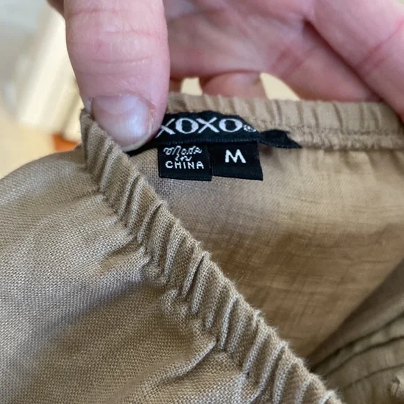 XOXO khaki Romper with jewel accents. Like new. Size M - Picture 3 of 6